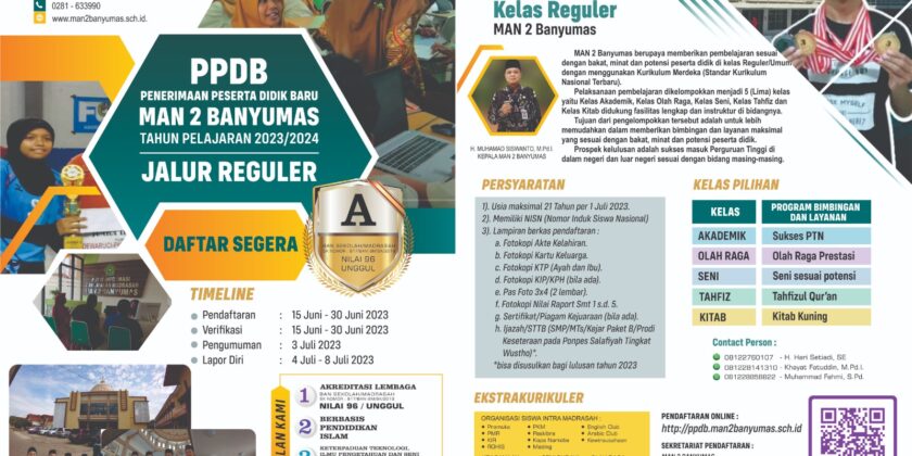 Jalur Reguler PPDB MAN 2 Banyumas 2023 2024